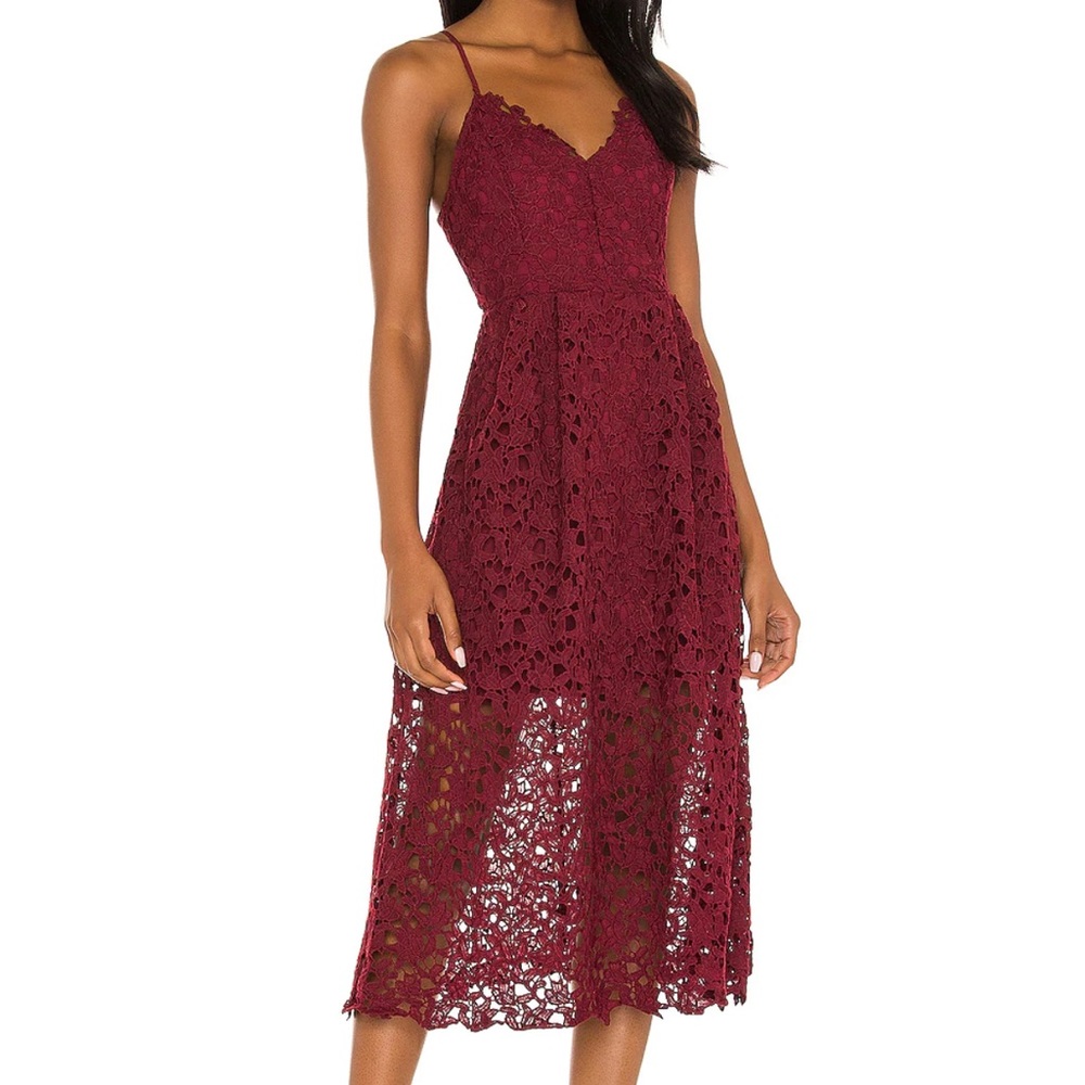 ASTR The Label Lace A Line Midi Dress in Wine